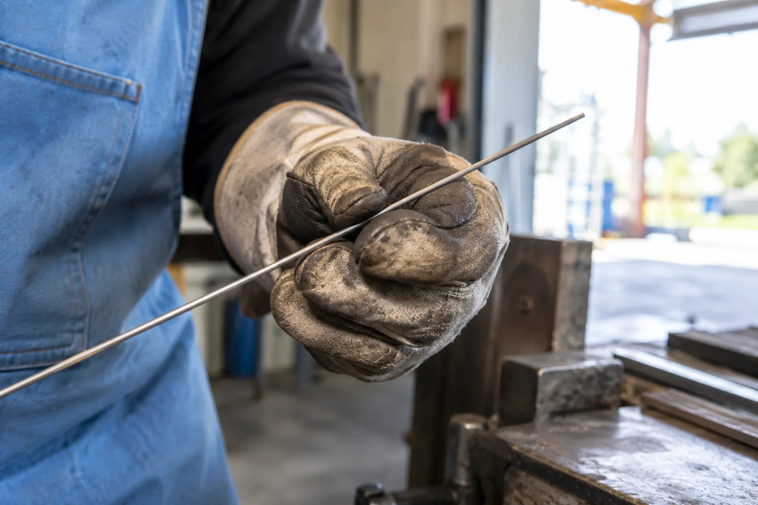 KI-generierte Illustration: Eine behandschuhte Hand hält einen dünnen kalten Metallstab.