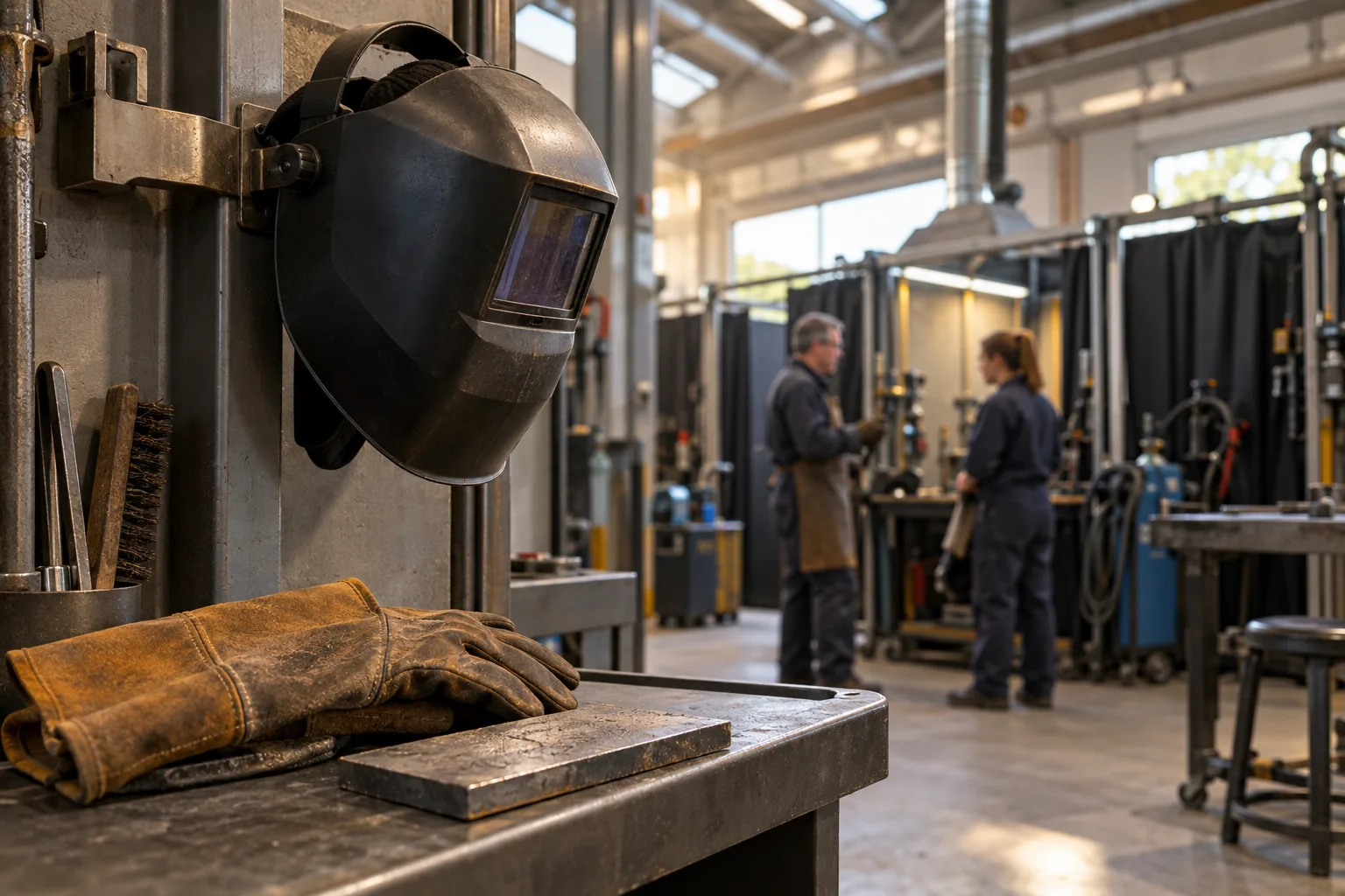 KI-generierte Illustration: Helm, Handschuhe und eine kalte Probe liegen in einer vorbereiteten Übungsstation.